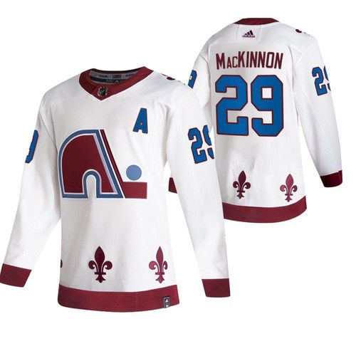 Men Colorado Avalanche 29 Mackinnon White NHL 2021 Reverse Retro jersey